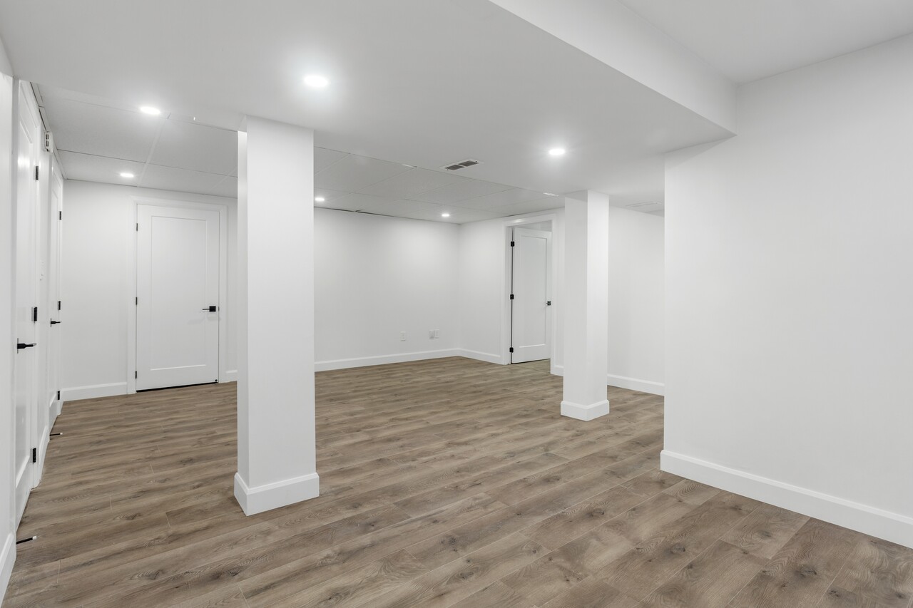 Image of a finished basement remodel.