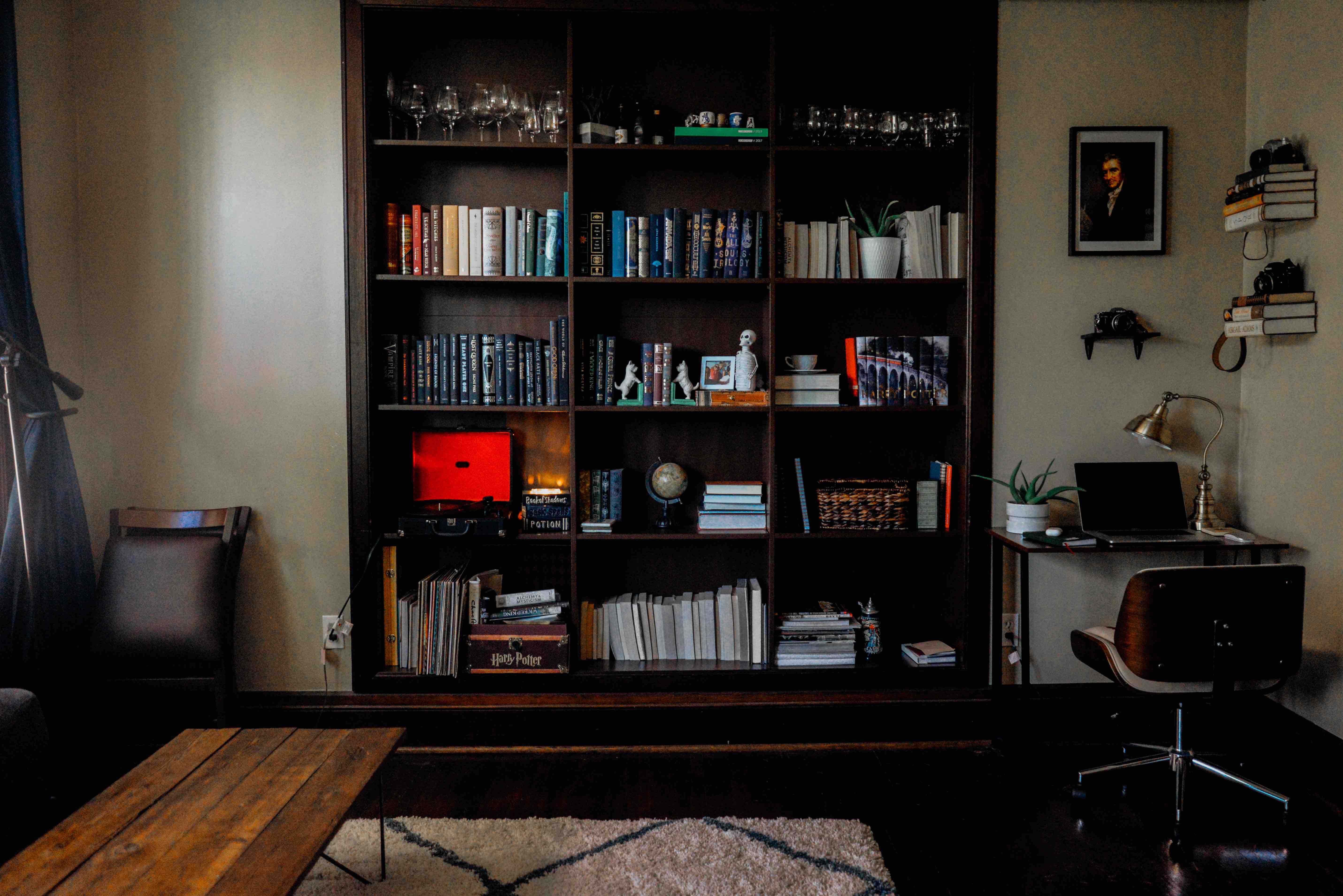 Photo of a bookshelf, styled for inspiration