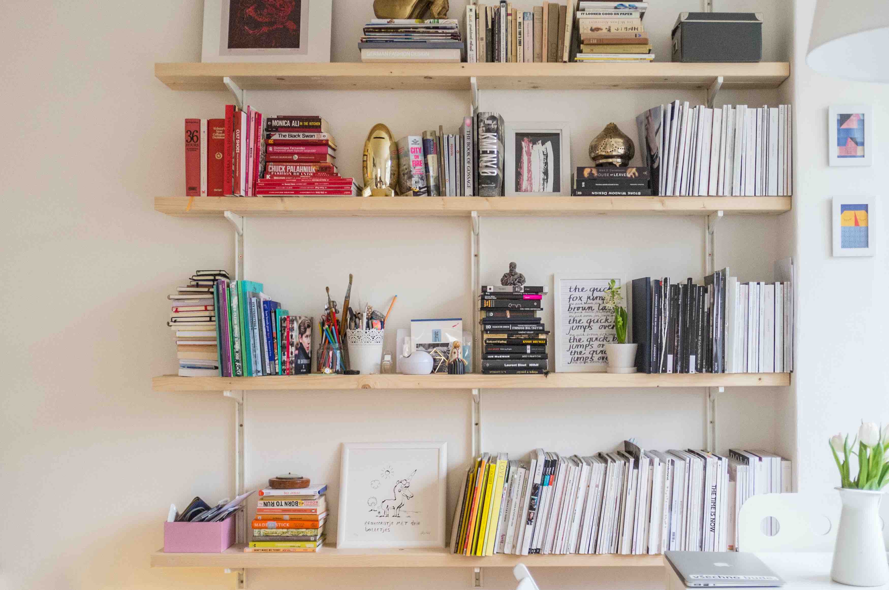 Photo of a bookshelf, styled for inspiration